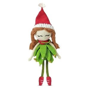 happy threads handmade crocheted elf doll – 12 inch | festive holiday soft toy | cute amigurumi plush decoration | kids gift, home décor ornament and gifting item