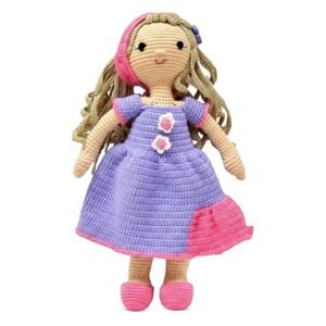happy threads | katherine doll,handmade crochet stuffed doll,best soft toys for girls & boys, 17 inches, perfect size for kids,childsafe, eco friendly decor and gifting item