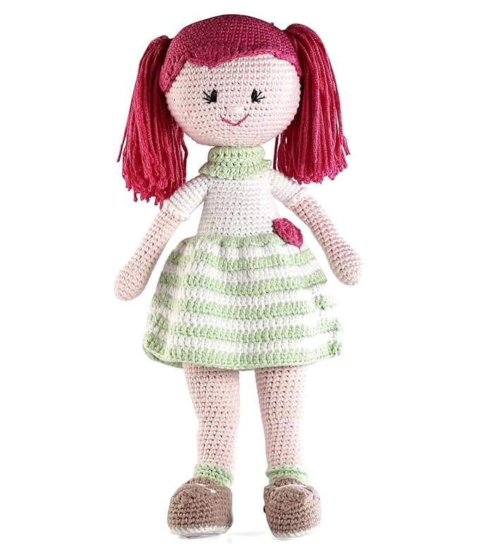 premium crochet doll with bag for girls & boys, cute knitted cotton doll for babies, baby doll for kids, soft toys, 6+ months, birthday gift, height 27 cm, pink & blue premium crochet doll with bag for girls & boys, cute knitted cotton doll for babies, baby doll for kids, soft toys, 6+ months, birthday gift, height 27 cm, pink & blue